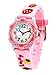 Montre Enfant Fille Pédagogique Quartz avec Bracelet Caoutchouc 3D Motif Cadran Blanc 3-8 ans - Rose Fraises