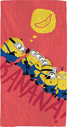 Les Minions Banana Drap de Plage | 100% Coton | Oeko-TEX | 70x120cm | Imprimé Mixte | Rouge