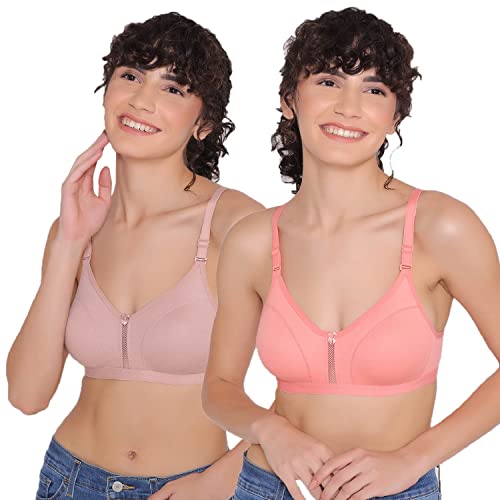 Image of INKURV Women's Non Padded Wireless T-Shirt Bra with Seamless Cups and Detachable Straps Combo of 2