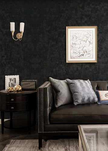 Yasinet Peel and Stick Wallpaper Black Removable Wallpaper Modern Black Contact Paper Dark Thicken Self Adhesive Textured Wall Paper for Cabinets Badroom Waterproof Vinyl 196.8"x 15.7"