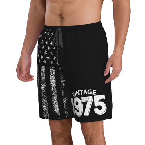 Funny 1975 Vintage 50th Birthday Gifts Men's Swim Trunks Beach Board Shorts Quick Dry Swimwear Sports with Pockets -2