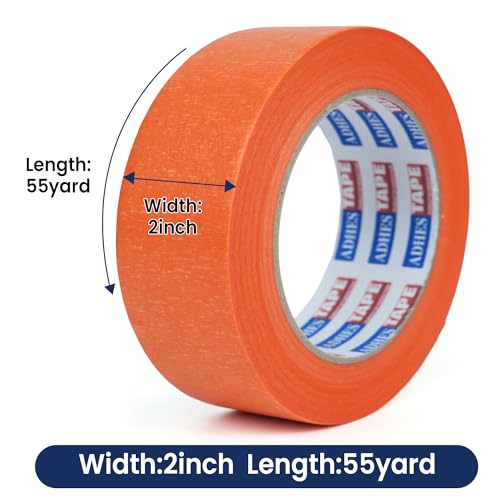 Image of Adhes Orange Masking Tape, 6 Rolls x 2'' x 55yds, Clean Removal Painter's Tape for Automotive, Home, Wall, and Trim Use