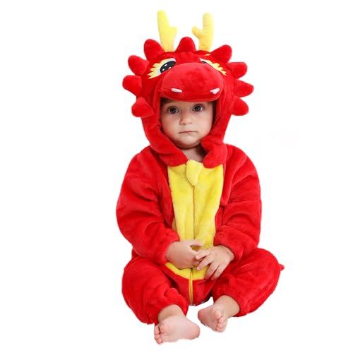 BETTERFUN Baby Animal Costume Kids Toddler Infant Hooded Romper Jumpsuit Halloween Cosplay Outfits Red Dragon 18-24 Months