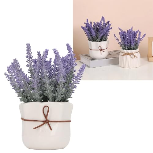 Sxhlseller Planta de Lavanda Artificial en Macetas, Flores Decoración de Lavanda Artificial, Decoración de Plantas de Baño Púrpura, Decoración de Lavanda para Baño Dormitorio (7146C 01