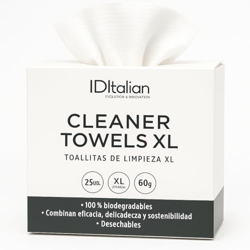 ID Italian Design - Toallitas Limpiadoras Biodegradables XL 25 uds - Limpieza Facial Suave - 100% Celulosa - Uso en Seco o Húmedo - Para Todo Tipo de Pieles - Dermatológicamente Testadas
