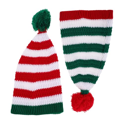 CLISPEED 2 Piezas Gorros Navideños de Punto para Rojo Verde Blanco Sombreros Tradicionales de Navidad Cálidos y Ajustables Accesorios Festivos para Fotos y Celebraciones de Invierno