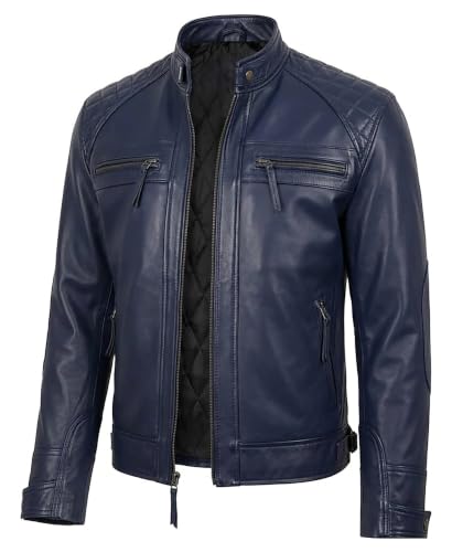 Image of Mens Vintage Retro Biker Cafe Racer Jackets - Diamond Quilted Style Genuine Leather Motorcycle Jacket