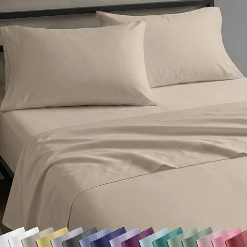 Image of California Design Den Natural 100% Cotton Sheets Full Size Bed Set with Deep Pockets - Soft Sateen Weave, Durable Full Size Bed Sheets Beige (Warm Taupe)