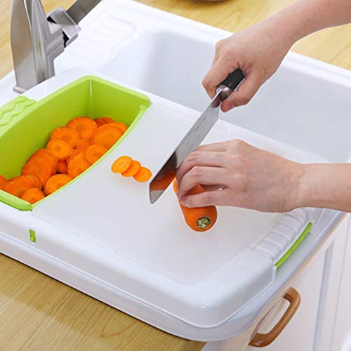 Planche à Découper Multifonction Évier - Extensible Avec Passoire Et Récipient - Antidérapante Pour Fruits Légumes