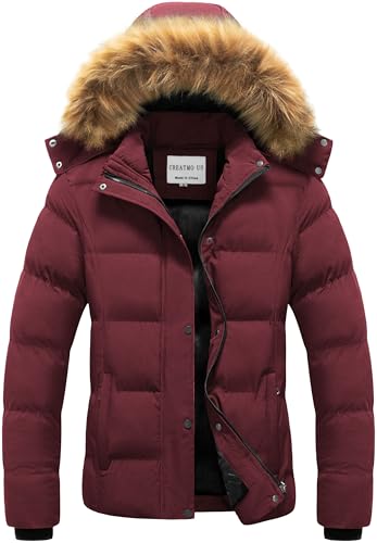 CREATMO US Women's Winter Jacket Warm Thicken Quilted Puffy Jackets Waterproof Snow Coat with Removable Hood