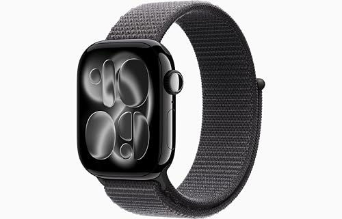 Image of Apple Watch Series 11 [GPS + Cellular, 42mm] Jet Black Aluminum Case with Dark Gray Sport Loop Band, One Size (Renewed)