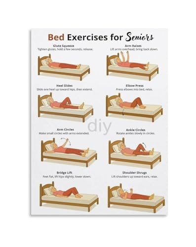 Gentle Bed Exercises for Seniors Poster Daily Routine Chart Canvas Wall-Art for Bedroom Recovery Room(Framed,12x18inch(30x45cm))