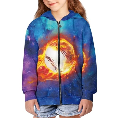 HUIACONG Baseball Hoodie for Boys Zip Up Hoodies Size 6-7 Novelty Kids Sweatshirt Flame Long Sleeve Shirt Full Zipper Jacket Fall Clothes Outdoor Outfit Hooded Top Pullover2