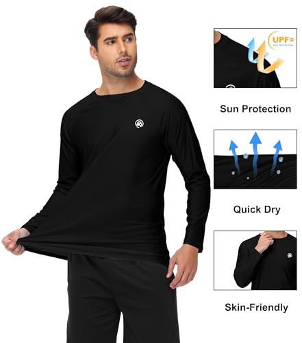 Image of AOBUTE Mens Long Sleeve Swim Shirt Quick Dry Sun Protection Rash Guard