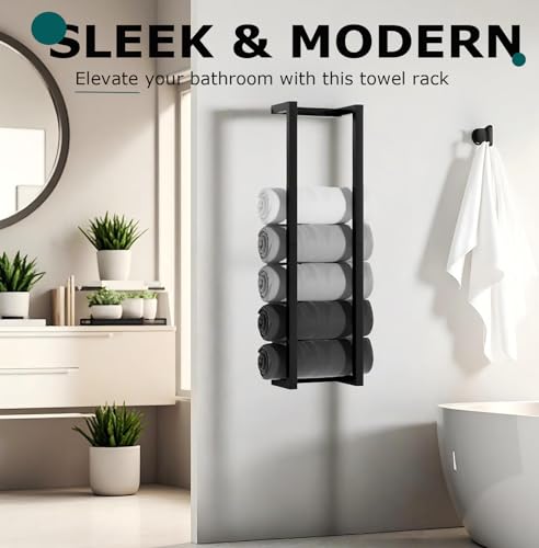 Towel Racks for Bathroom,304 Stainless Steel Towel Storage Rack for Rolled Towels,Vertical Matte Black Bathroom Towel Holder (30 Inch) - Image 2