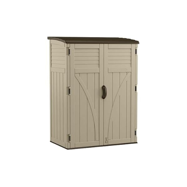 Suncast 54 Cubic Ft. Vertical Resin Outdoor Storage Shed, Sand, 52” x 32.5” x 71.5"