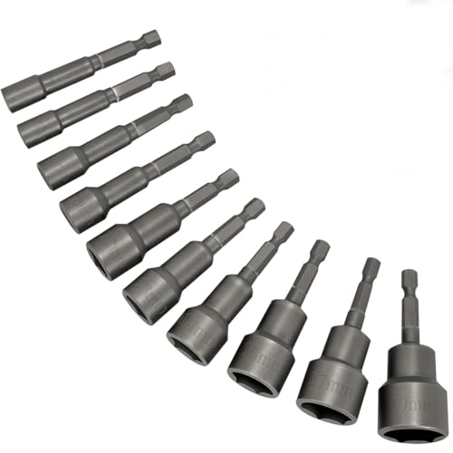 Yonality Coffret 10 douilles à queue Impact, Adaptateur Visseuse de Douille Hexagonale Magnétique Embout Aimanté 6/7/8/10/12/13/14/15/17/19mm, pour Perceuse Main électrique Perceuse Lithium