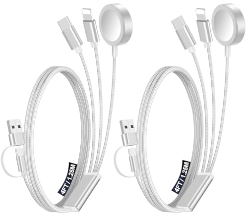 2Pack Travel Essentials for Apple Watch Charger,3-in-2 Multi Charging Cable