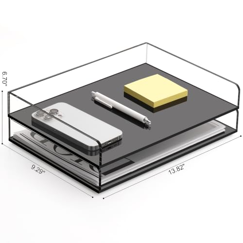 SANRUI 2 Pack- Black Paper Organizer Letter Tray, Acrylic Stackable Desk File Storage, Clear A4 Paper Documents Holder Sorter for Office, Home, Classroom or School,12.4inx8.86inx3.46in - Image 2