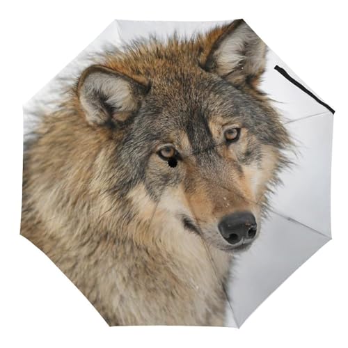 Parapluie pliable marron tête de loup aux finitions soignées et robustes
