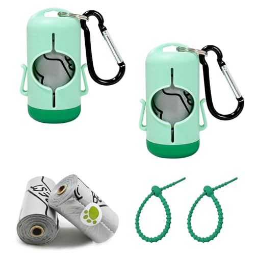 Image of Dog Poop Bag Holder with Leash Clip, Adjustable Strap & 2-Side Hooks for Used Dog Waste Bags (Light Green)