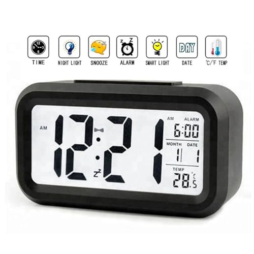 DTL Digital Alarm Clock LED Display with Temperature Big LCD Digit Display Larger LCD Backlit Display Snooze Smart Brightness Sensor for Bedroom Home Office and Travel - Image 8