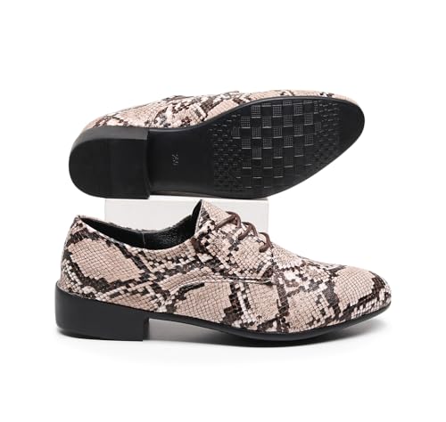 Men's Oxfords Snake Print Leather Oxfords with Lace-Up Black and White Dress Shoes4