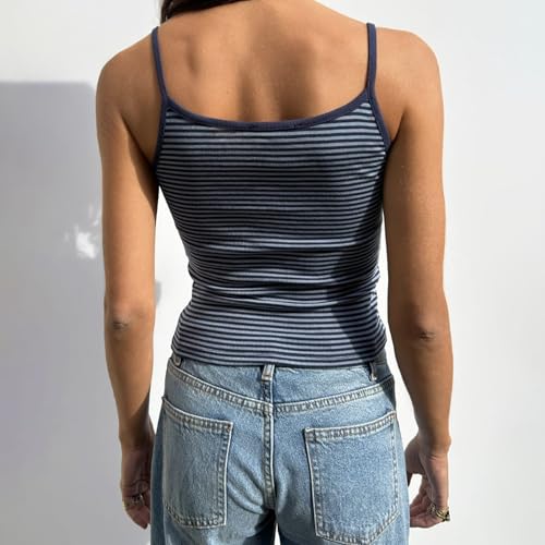 Women Y2K Stripe Print Camisole Preppy Spaghetti Strap Scoop Neck Tank Tops Aesthetic Sleeveless Crop Tops4