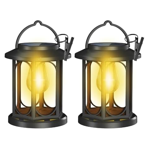 Bebrant Solar Lanterns Outdoor Waterproof,Black Solar Lights Hanging Lanterns Waterproof Decoration Lighting for Table, Garden, Patio, Tree 2 Pack Cover