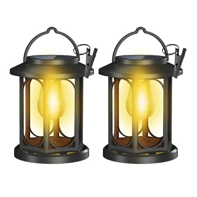 Solar Lanterns Outdoor Waterproof,Hanging Solar Lights for Outside with Built-in Bulb,Outdoor Lantern Decor for Porch,Patio,Garden,Suitable for Daily Lighting or Festive Decoration,2 Pack