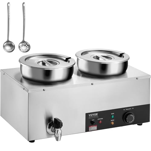 Image of ETL Listed Electric Soup Warmer, Dual 7.4QT Stainless Steel Round Pot 86~185F Adjustable Temp, 1200W Commercial Bain Marie with Anti-Dry Burn, Soup Station for Restaurant, Buffet, Silver