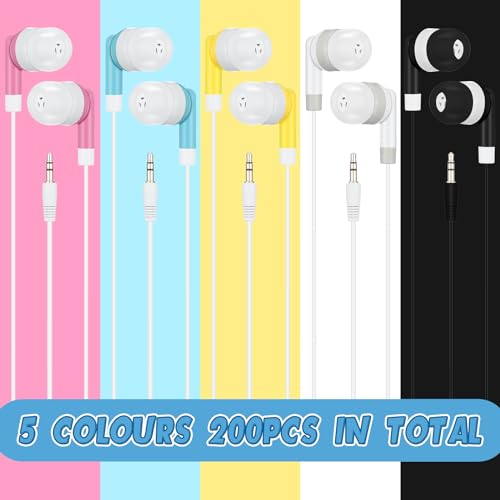 Image of Xuhal 200 Pcs Wired Earphones Bulk Wired Earbuds with 3.5 mm Headphone Plug Multi Color Earbud Headphones for Kids Adults School Classroom Libraries Smartphones Laptop Gym