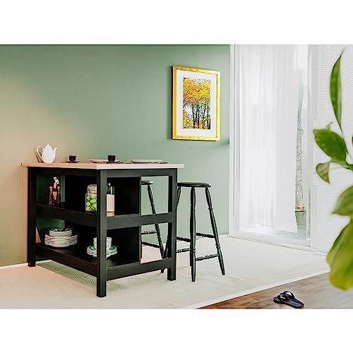 Ilha Cozinha + 2 Banquetas Ditália 2 Pratel. Preto Cd-1019