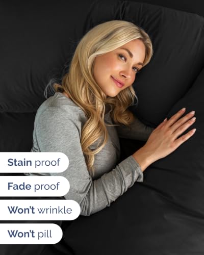Image of CGK Unlimited Extra Deep Flex Top Split Head King Sheet Set - 6 Piece Breathable and Cooling Sheets - Hotel Luxury Bedding for Women, Men, Kids & Teens - Easy Secure Fit - Extra Deep Pockets - Black