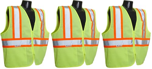 Image of Radians SV22-2ZGM-M Polyester Mesh Economy Class 2 High Visibility Zipper Closure Vest with Two-Tone Trim, Medium, Green (Pack of 3)