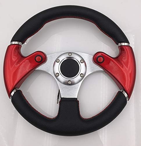 AJP Distributors Universal 6 Bolt Hole 320mm Black Pvc Leather Red Stitching Silver Center Red Steering Wheel Nos Nitrous Button + Blank Horn