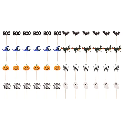 Operitacx 48 Peças Topo de Bolo de Halloween Abóbora Bruxa Fantasma Aranha Ornamnets Escolhas de Sob