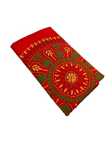 Image of SHRISTI CLOTHINGS Women's Hand Embroidered Cotton Silk Kantha Stitch Saree with Blouse Piece (J420824 REDD29)