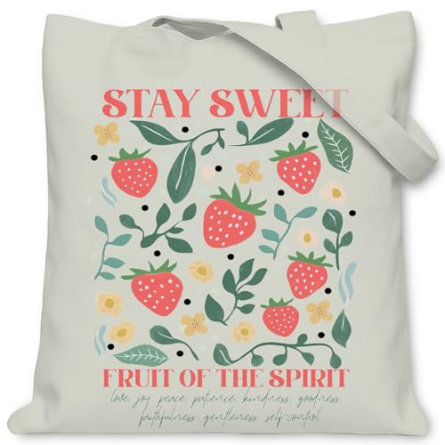 Image of Stay Sweet Strawberry Tote Bag, Christian Strawberry Canvas Tote Bag for Women, Summer Gifts for Girls