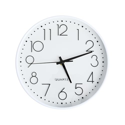 SURPN Reloj de Pared silencioso de 20,3 cm, Funciona con Pilas, Moderno y Decorativo Redondo para Oficina, hogar, baño, Cocina, Dormitorio y Escuela - Blanco