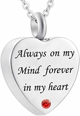 ZEZILE Cremation Jewelry Urn Necklace for Ashes Always On My Mind Forever in My Heart Stainless Steel Birthstone Memorial Pendant image 2