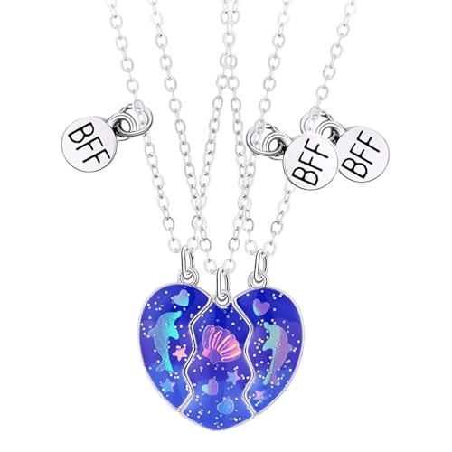 ベストフレンドネックレス - マッチングハートフレンドシップネックレス|3人の女の子のためのベストフレンドネックレス| b-ff磁気マッチングハートネックレス3b-ffハートパズルマッチング合金ペンダントネックレスセット