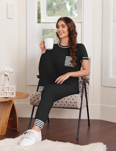 Ekouaer Pajama Sets for Women Short Sleeve Pjs Sets 2 Piece Loungewear Sleepwear with Long Joggers Pants4