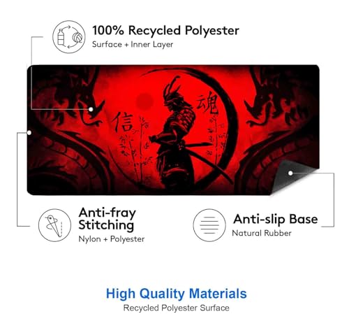 IMAYONDIA Japanese Samurai Large Gaming Mouse Pad for Laptop, Cool Anime Red Black Dragon Desk Mats, Computer Pad Desktop Mat for Gaming Player Office Extra Large Mousepad, 35.4x15.7 in - Image 4