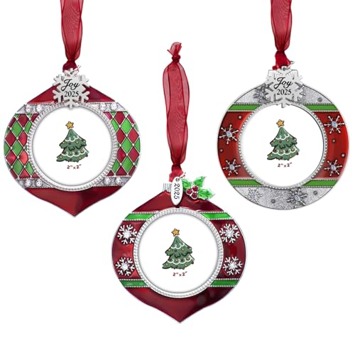 GUOER 3PCS Christmas Tree Ornaments Set Picture Frame Ornament Holiday Keepsake Gift Home Decor Christmas Decorations Xmas Gifts Pendant with 2” Photo Frame Insert (Red & Green 2025)