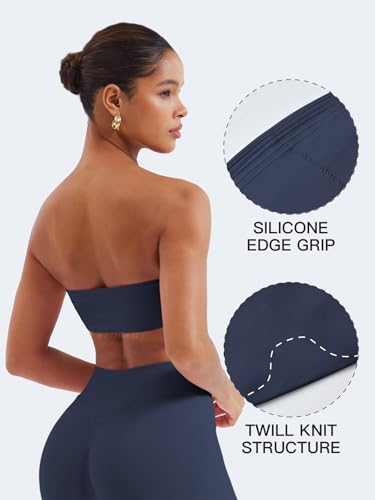 Image of YEOREO Strapless Bandeau Sports Bra for Workout Seamless Tube Top Gym Padded Wireless Bra