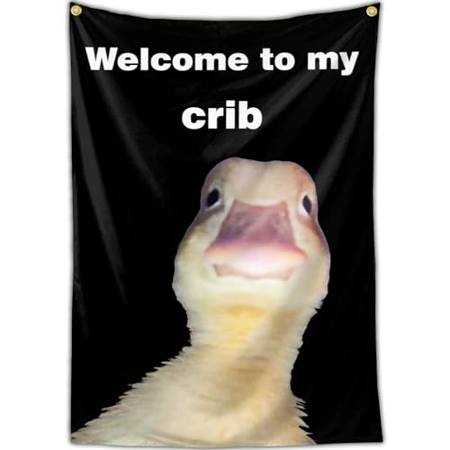 Vesnote Welcome to My Crib Duck Flag 3x5 Ft Funny Flags for Bedroom Room Guys College Dorm Cool Meme Flags Posters Banners for Room Teen Boys Man Cave Wall Art Decor