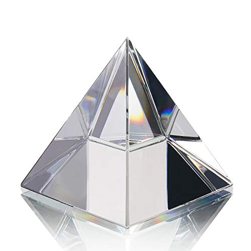 QFkris Crystal Pyramid Figurine Collectible, Transparent Color Prism Desk Ornament Glass Paperweight with Gift Box for Decoration (60mm / 2.4inches)