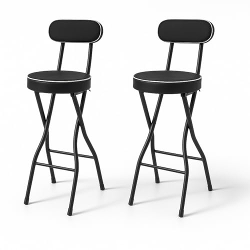 Charocean Klappbar Barhocker 2er Set Klappbarer Stehhocker Barhocker mit Lehne, 65cm hoch, Hochstuhl Klappbar Stehhilfe, Bar Hocker für Bar und Tresen, Tragkraft 125KG (Schwarz 65CM)