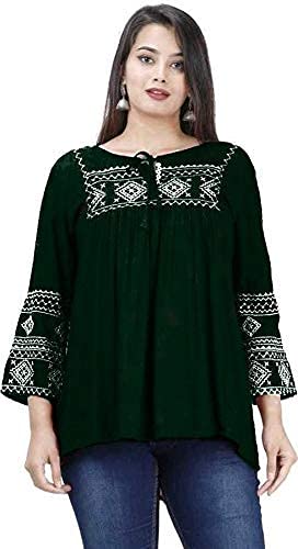Image of Shiva Fab Women's Stylish Fashionable Rayon Embroidery Kurti Top Size Casual || Party || Beach || Formal || Meeting || Office wear || Party || Evening || College (Small, Green)
